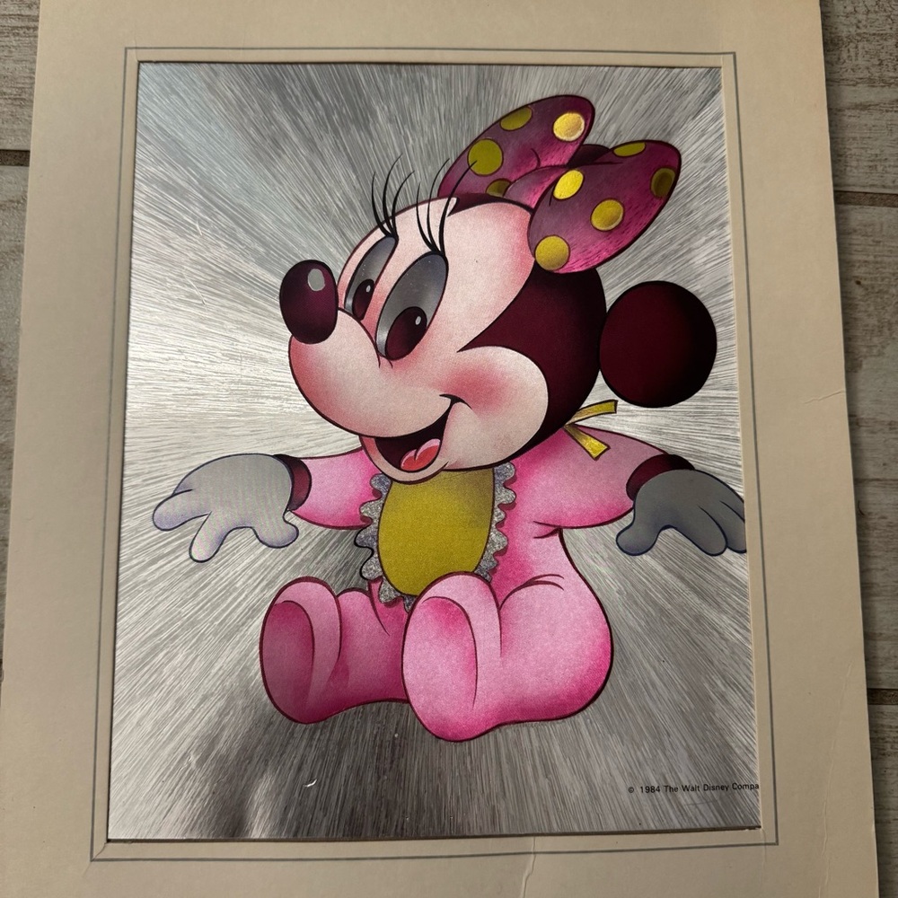 Walt Disney Company Baby Minnie Mouse Foil Art‎ Wall Nursery Decor Vintage 1984